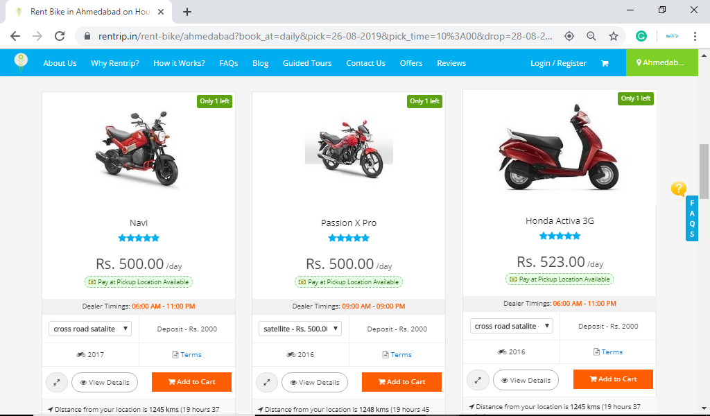 Rental bike search in ahmedabad